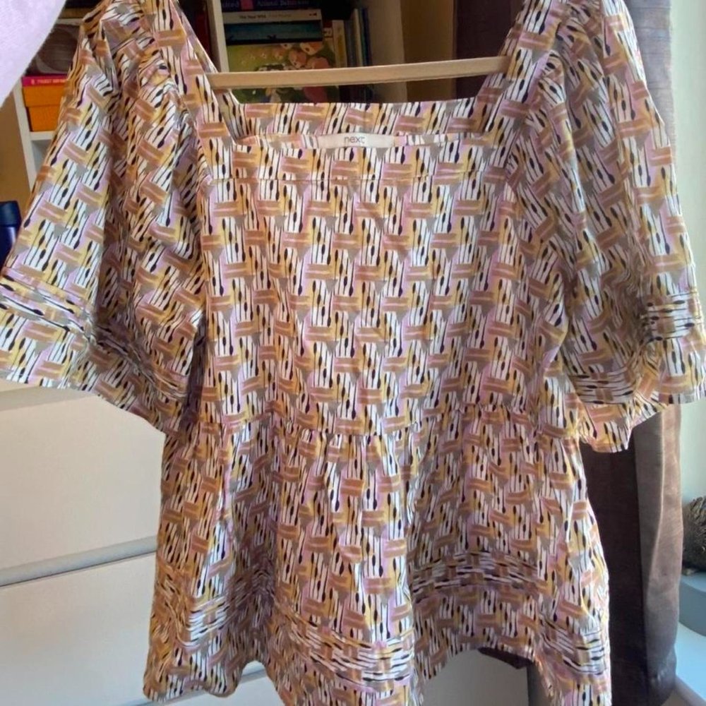 NEXT 100% cotton peplum puff sleeve top
